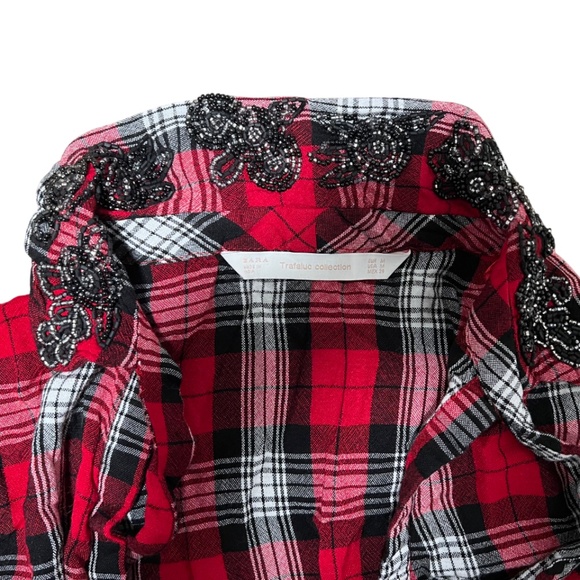 Zara TRAFALUC Collection Checked Tie-Up Shirt. Size M - Picture 3 of 5